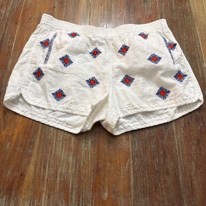J. Crew Factory White Athletic Shorts with Blue and Red Embroidery